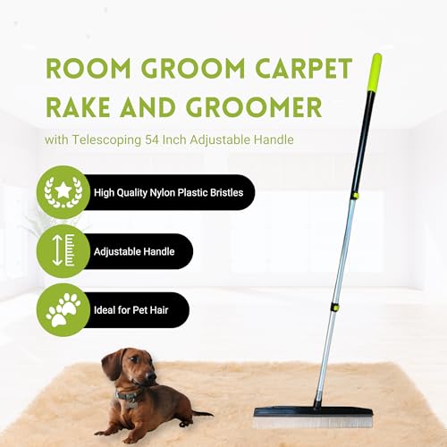 A-to-Z Supply Room Groom Carpet Rake Groomer with Telescoping 54" Adjustable Handle & Portable Lint Remover Brush Tool, Carpet Brush Ideal for Pet Hair, Refreshing Carpets, Rugs, and Artificial Turf - style: Original + Lint Tool