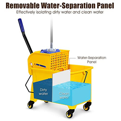 Goplus Commercial Mop Bucket with Wringer, Household Portable Mop Bucket, Ideal for Household and Public Places Floor, 21 Quart Capacity, Yellow (21 Quart)