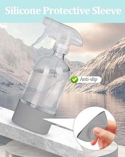 2 Pack 360° Glass Spray Bottles with Silicone Sleeve, 16 oz Empty Refillable Containers with Adjustable Spray Nozzles, Spray Bottles for Hair, Cleaning Solutions and Plants Grey - color: Gray