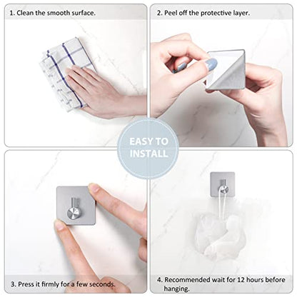 VIS'V Adhesive Towel Hooks, Waterproof Shower Wall Stick on Hooks, 2 Extra Adhesive Strips, Silver, 4 Pcs - color: Silver