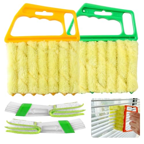 4Pcs Blind Cleaner Duster Tool Set with 7-Finger & 3-Finger Brushes，Washable Multi-Surface Dusting Kit for Wood Blinds, Venetian Blinds, AC Vents, Car Vents, Shutters & Fans (Yellow+Green) - color: Yellow+green