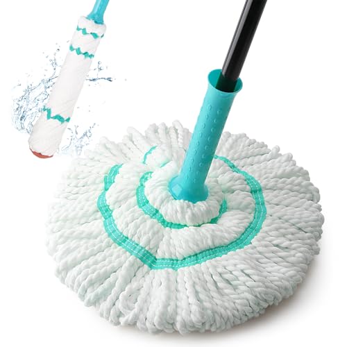 KeFanta Self Wringing Twist Mops for Floor Cleaning, Microfiber Floor mop with 57 " Long Handle, Easy Wring Mop for Hardwood Commercial Household Clean - color: Teal Twist Mop