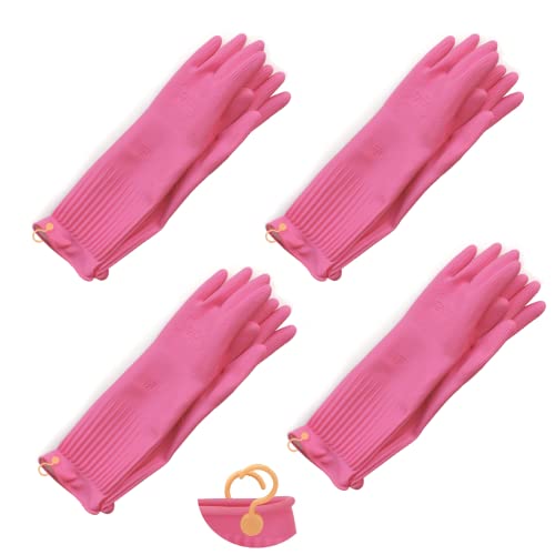 Myungjin Reusable Waterproof Non-Slip Dishwashing Household Cleaning Rubber Gloves with Hang-Dry Hook (4 Pairs/X-Large) - size: 4 Pairs / X-Large
