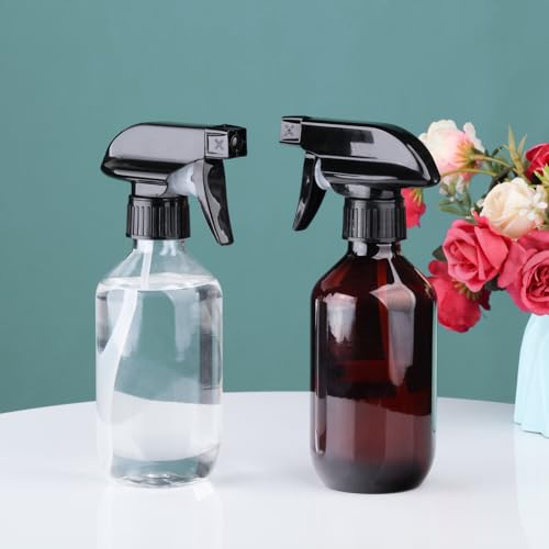 Spray Bottles 2 Pack 10oz Empty Squirt Bottle Plastic Refillable Containers | Fine Mist Water Spray Bottle with Adjustable Nozzle BPA Free Small Spray Bottle for Cleaning, Plants, Pet Training, Hair - color: 2clear+2brown