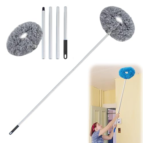 Ceiling Fan Cleaner Duster, Reusable Microfiber Duster with Extension Pole, Removable Dusters for Electric Fans Air Conditioning, Home Car Vents, Curtain (Grey-4Pole) - color: Grey-4pole