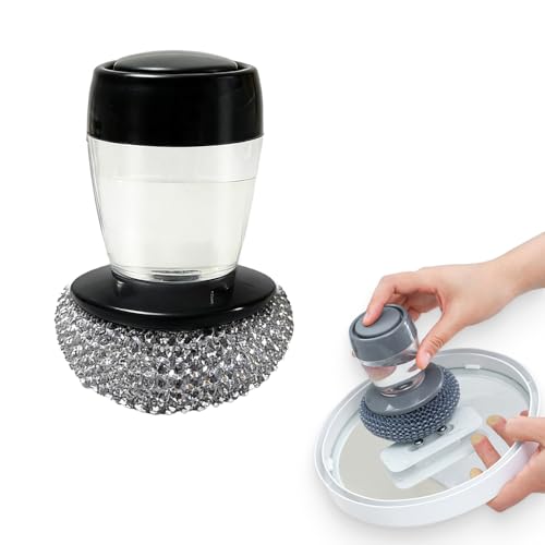 Dish Brush with Soap Dispenser, Soap Dispensing Dish Brush - with PET/Steel Wire Bristles, Kitchen Scrub Brush for Dishes Pots Pans Sinks (Steel Head) - color: Steel Head