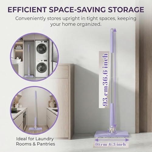 The Zero-Touch Mini Mop, 2026 Upgraded Snap Grip Mini Mop, Cloth Changing MiniMop with Automatic Hands Free Push Pull Handle, Suitable Disposable Pads Kitchen Counter Cleaning (Purple 39 in) - color: Purple 39 in