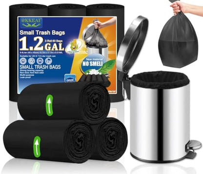 OKKEAI Small Garbage Bags for Bathroom Can 5 Liter Trash Bags 1.2 Gal Waste Basket Liners for Bathroom Mini Trash Bags Trash Plastic Bags Small - style: 8L-60Bags-Black