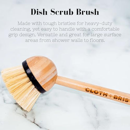 CLOTH & BRISTLE Bamboo Cleaning Brush Combo Set, Versatile Dish Scrub, Pot, and Detail Brushes for Kitchen, Grout, and Household Cleaning, Sustainable Bamboo Handles, Wooden, 197644993802