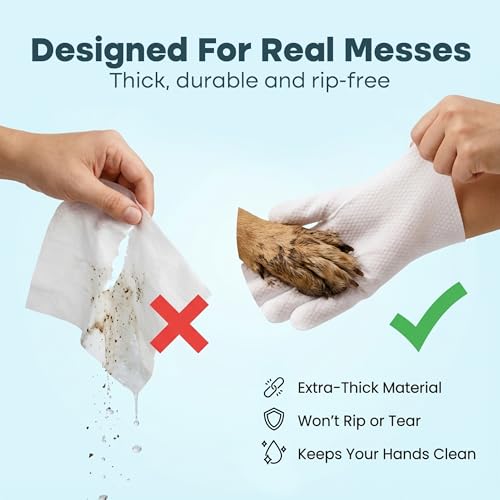 Uproot QuickClean Gloves Pro: Extra-Thick Pet Glove Wipes for Dogs & Cats - Easy Wipe Paws, Eyes, Ears, Butt, & Body - Lick-Safe for Cats & Dogs - Cleaning, Deodorizing & Grooming (20 Pack) - size: 20 Pack