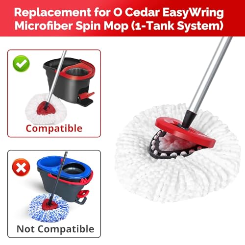 O-Cedar Spin Mop Head, Base, Handle Replacement for EasyWring 1 Tank System, 4 Microfiber Mop Refills, 1 Base and 30-58in Handle Set Combo, White - color: White