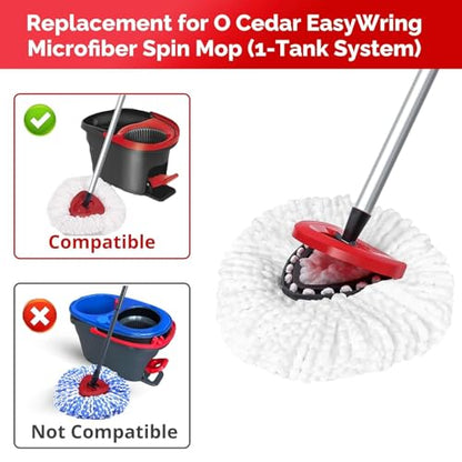 O-Cedar Spin Mop Head, Base, Handle Replacement for EasyWring 1 Tank System, 4 Microfiber Mop Refills, 1 Base and 30-58in Handle Set Combo, White - color: White