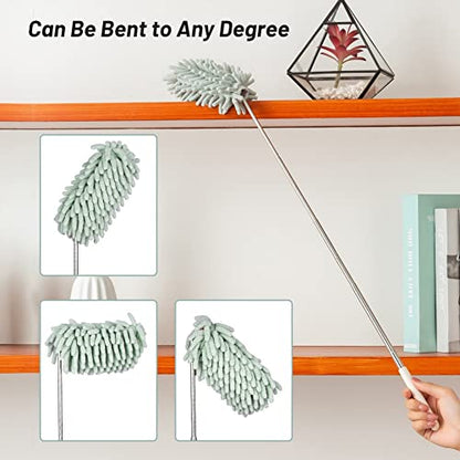 Green Retractable Microfiber Duster for Cleaning Extendable Washable Hand Duster Feather Duster Cleaning Tool for Cleaning Office, Car, Window, Computer, Air Condition - color: Green