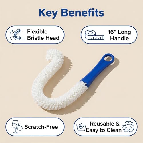 Bottle Cleaning Brush- Long Plastic Flexible Wand Foam Sponge Wine Bottle Glass Decanter Washing Clean Brush Scrubber Multifunction Free Bending Cup Brush Washing Brush Decanter