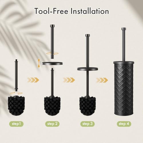 Toilet Bowl Brush and Holder Set 2 Pack with 4 Extra Brush Heads | Extra Long Handle with Splash Guard Cover, Tool-Free Installation, Bathroom Space-Saving, Cleaner Sets for Apartments, RV (Black) - color: Black