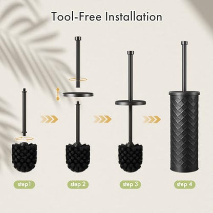 Toilet Bowl Brush and Holder Set 2 Pack with 4 Extra Brush Heads | Extra Long Handle with Splash Guard Cover, Tool-Free Installation, Bathroom Space-Saving, Cleaner Sets for Apartments, RV (Black) - color: Black