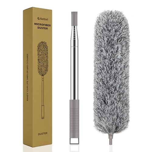 SetSail Extra-Long Dusters with Extension Pole 100-inch for Cleaning, Bendable Microfiber Head Washable Ceiling Fan Duster for High Ceilings, Furniture - color: Gray, size: Duster