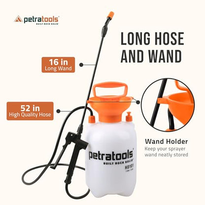 Petratools 1 Gallon Pump Sprayer – HD101 Garden Sprayer for Weeds, Lawn Care & Pesticides – 52” Long Hose, 2 Nozzles & Easy Carry Handle – Durable & Lightweight - size: 1 Gallon