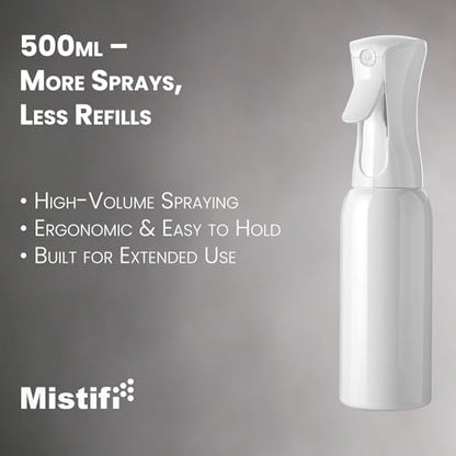 Mistifi Continuous Ultra Fine Mist Spray Bottle – Refillable Water Sprayer for Plants, Hair Styling & Cleaning (500ml 1Pc, White bottle) - color: White bottle, style: 500ml 1Pc