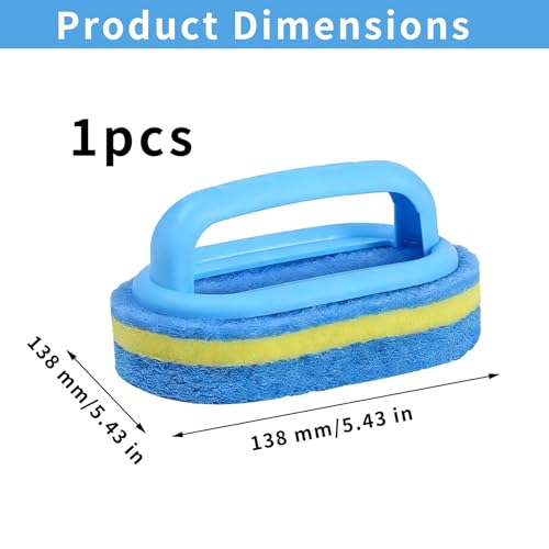 Shower Scrubber with Handle - Bathroom Cleaning Sponge Brush for Bathtub, Tile, Toilet & Kitchen Sink - Heavy Duty Scrub Pad, Ergonomic Grip, Blue (1 Pack)