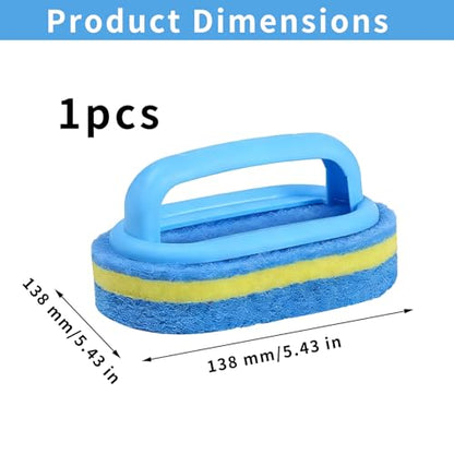 Shower Scrubber with Handle - Bathroom Cleaning Sponge Brush for Bathtub, Tile, Toilet & Kitchen Sink - Heavy Duty Scrub Pad, Ergonomic Grip, Blue (1 Pack)