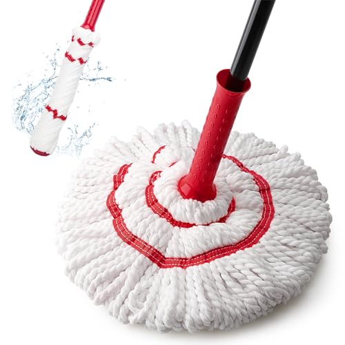 KeFanta Self Wringing Mop for Floor Cleaning, Microfiber Floor mop with 57 " Long Handle, Easy Wringing Mops for Kitchen Hardwood Bathroom Garages Warehouses Vinyl Tile Laminate Home Office - color: Red Twist Mop