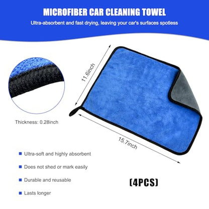 4PCS Microfiber Towels for Car, 12" x 16" 600GSM Cleaning Rags Ultra Absorbent Dusting Cloth, Scratch-Free Drying & Detailing Towel Wash Cloths for Car Interior & Exterior
