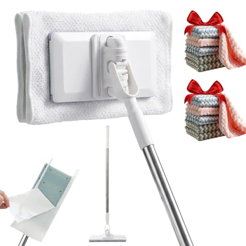 Hands Free Flat Mop, Built-in Squeegee Small Pad, Reusable Cloth Gap Dust Cleaner for Bathroom Corners Walls Windows, Home Multi-Surface Cleaning (Mini Mop with 10 Cloths) - color: Mini Mop With 10 Cloths
