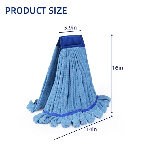 Large Microfiber Tube Mop Heads,Heavy Duty Mop Head,Highly Absorbent,Commercial Mop Head Replacement,Wet Mop Heads Replacement,for Hardwood, Tile, Laminate Floors (Blue Grey Yellow - 6 Pack)
