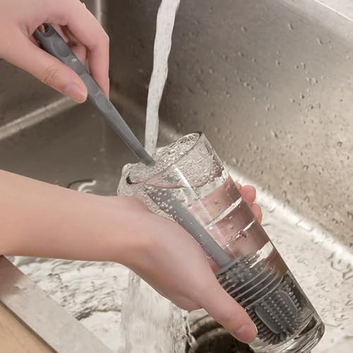 2 Pack Long-Handled Silicone Cleaning Brush - Versatile Cup & Bottle Cleaner, Reusable Scrubber for Kitchen, Bathroom & Car, Long Handle for Easy Reach
