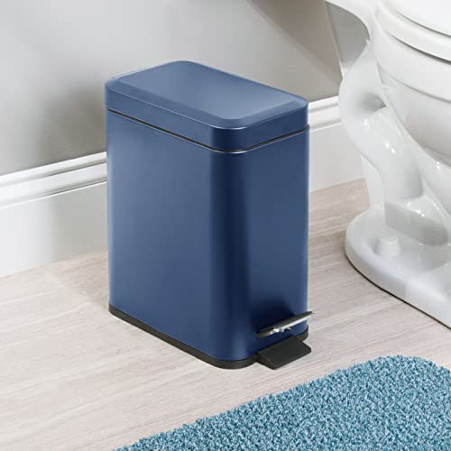 mDesign Small Modern 1.3 Gallon Rectangle Metal Lidded Step Trash Can, Compact Garbage Bin with Removable Liner Bucket and Handle for Bathroom, Kitchen, Craft Room, Office, Garage - Navy Blue - color: Navy, size: 1.3 Gallon