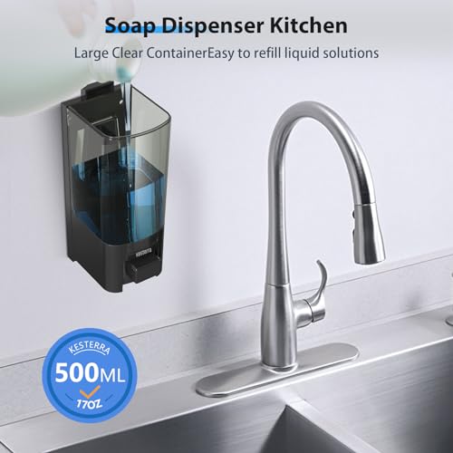 Manual Soap Dispenser, 17oz/500ml Wall Mount Soap Pump, Large Capacity Kitchen Bathroom Hand Soap Dispenser, Commercial Refillable Shampoo Shower Gel Lotion Dispenser, Black - color: Black 500ml