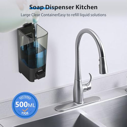 Manual Soap Dispenser, 17oz/500ml Wall Mount Soap Pump, Large Capacity Kitchen Bathroom Hand Soap Dispenser, Commercial Refillable Shampoo Shower Gel Lotion Dispenser, Black - color: Black 500ml