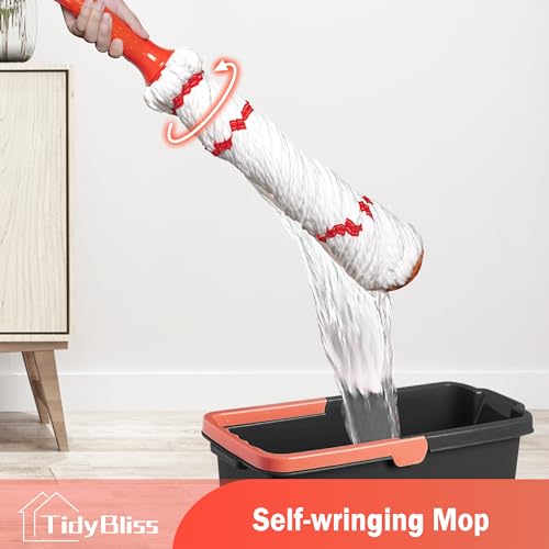 TidyBliss Self Wringing Twist Mop for Floor Cleaning, 57.5 inches Long Handle Cotton String Mop with Wringer, Washable Microfiber Wet Mop with Scouring Pad for Hardwood, Tile, Bathtub, Kitchen - size: 57.5 inches