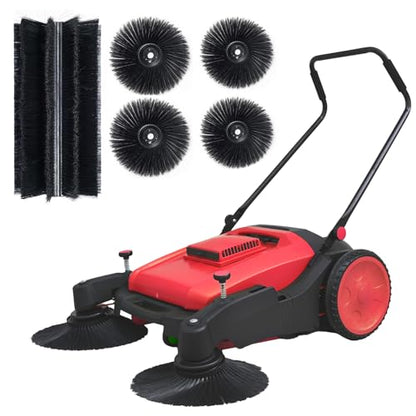 41" Industrial Walk-Behind Hand Push Floor Sweeper | 14.5 Gallon Large Capacity, 46000 SqFt/Hour, Indoor, Outdoor Use Cleaning of Dust Litter Grass - color: Red