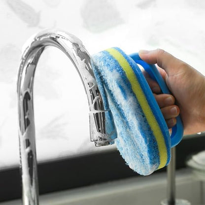 Ergonomic Cleaning Brush with Shower Sponge, Multi-Purpose Scrubber for Bathroom, Kitchen, Bathtub, Toilet, Efficient Deep Cleaning Tool, Blue - color: Blue