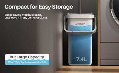 JOYMOOP Flat Mop System, Microfiber Mop and Bucket Set, White, Household & Commercial Floor Cleaning Mop with Long Handle, Hands-Free Cleaning System - color: White Plus241