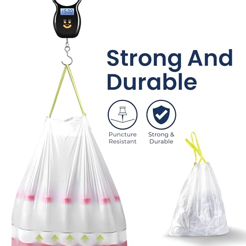NINESTARS 13 Gallon Extra Thick Drawstring Trash Bags, Heavy Duty Leak-Proof White Plastic Garbage Bags for Kitchen, Bathroom, or Office, 90 Count - size: 13 Gallon 90 ct