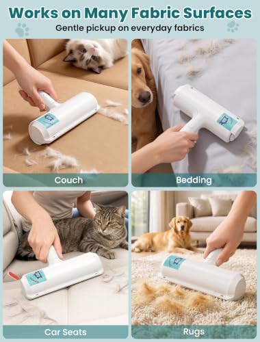 DELOMO Pet Hair Remover Roller: Reusable Lint Roller with Large Fur Bin - Portable Cat and Dog Hair Remover for Couch, Bedding, Car, Rugs & Furniture, Effective and Eco-Friendly, for Multi-Pet Homes - color: A: White（hot Sale）
