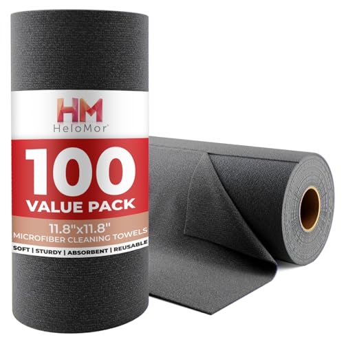 100 Pack Microfiber Cleaning Cloth Roll - Tear Away Reusable Paper Towels Washable, 11.8" Ultra Absorbent Cleaning Supplies for Housekeeping, Cleaning Rags Microfiber Towel, Lint Free Cloth Value Pack - color: Gray
