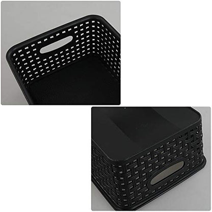 Kiddream Set of 6 Plastic Weave Storage Basket Pantry Organizing Bin (black) - color: black