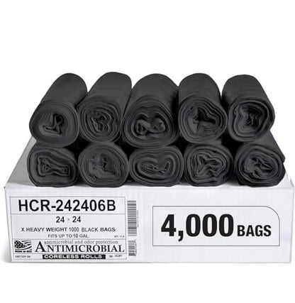 Aluf Plastics High Density Trash Bags, 10 Gallon, 4000 Count, 6 Micron (eq), 24" x 24", Black, for Bathroom, Office, Industrial, Commercial, Janitorial, Municipal, Recycling - color: Black, style: 7-10 Gal, 6 Micron Equiv, 4,000 Count