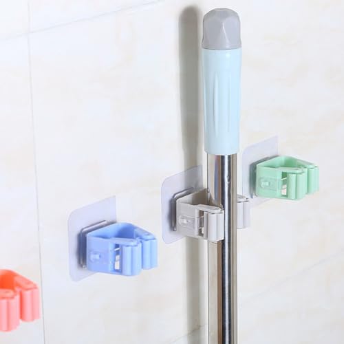 Broom And Mop Holder Clip 4 Pcs Mop Broom Wall Mounted Heavy Duty With Plastic Hooks Hanger No Drilling Mop Gripper For Home Bathroom Kitchen (green) - color: Green
