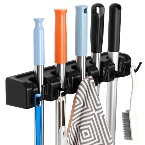 InPoTo Broom and Mop Holder, Wall Mounted Organizer Mop and Broom Storage Tool Rack with 5 Ball Slots and 6 Hooks (1Pack) - size: 1Pack