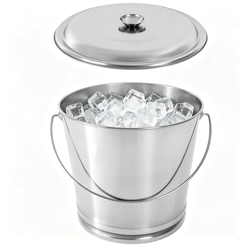 15Qt/3.7Gal Stainless Steel Bucket Milk Metal Pail Ice Bucket Compost Bin | Compost Bucket Milk Pail Scrap Slop Food Waste Garbage Pails Kitchen Farms Kennels with Lid and Handle - size: 14L/14.8 Qt/3.7Gal:11.81*11.81*11.81 inch