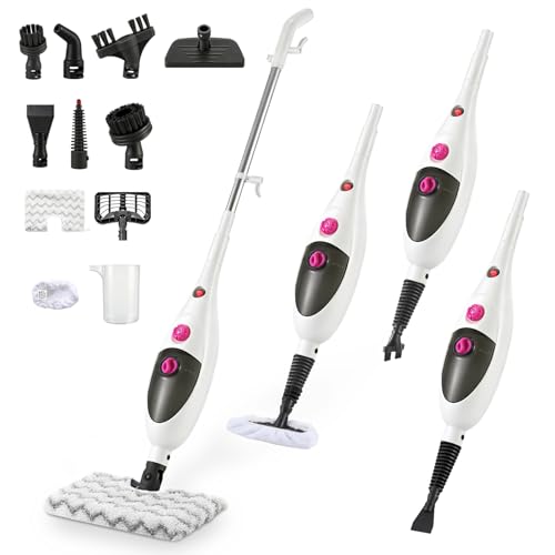 12-in-1 Steam Mop Cleaner, 15-Sec Fast Heat-Up, 1200W Floor Steamer with Double-Sided Pads, Removes 99.99% Stubborn Stains for Hardwood Floors, Marble, Clothes, Windows, Tiles, White - color: White