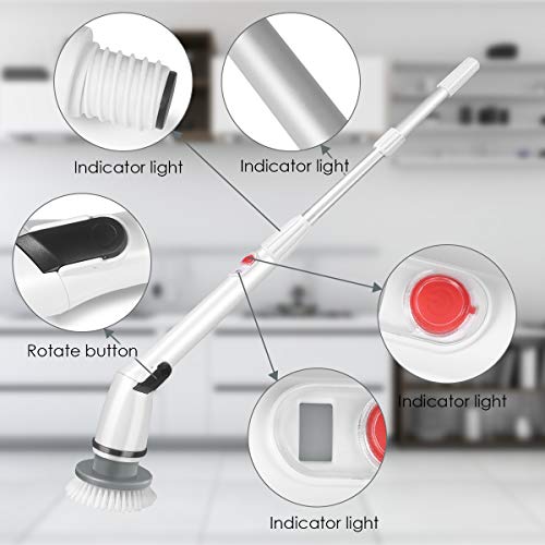 Electric Spin Scrubber, 2020 Upgraded Cordless Shower Scrubber, 360 Power Bathroom Scrubber with 3 Replaceable Cleaning Brush Head and Adjustable Extension Handle for Tub, Tile, Floor