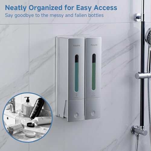 Shower Soap Dispenser Wall Mounted - Shampoo Dispenser for Shower No Drill - Shampoo Body Wash Dispenser 2 Chamber - Easy Install for Bathroom Hotel Silver 800ml - color: Silver 2