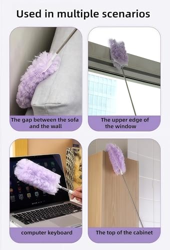 Heavy Duty Duster Refills, Disposable Dusters Kit for Cleaning Dusting Furniture Blind Ceiling Fan, Multi Surface 360 Feather Duster(10)+3FT Extended Handle（1） (pueple) - color: Pueple