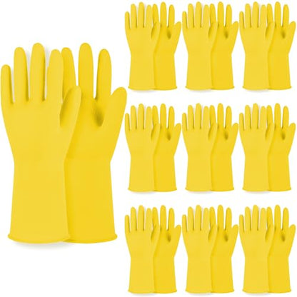 MAMISON 10 Pack Simple and Short Hands Gloves, Reusable Non-Slip Rubber Gloves Large Size - color: Yellow